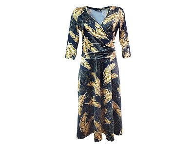 Černé elegantní šaty se žlutým tiskem - vel.38