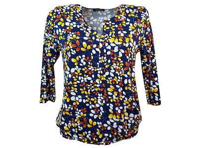 Modrá halenka s 3/4 rukávem s tiskem - vel.42