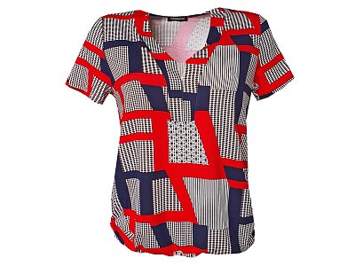 Halenka s červeno modrým geometrickým vzorem - vel.38
