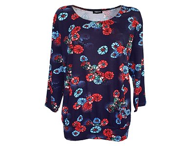 Modré tričko s červenými květy - vel.52