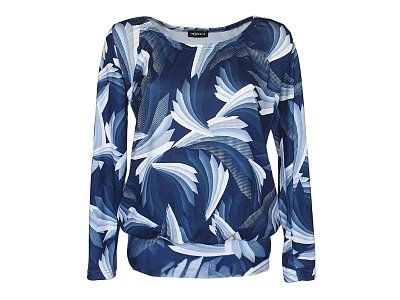 Volný modrý svetřík s tiskem - vel.38