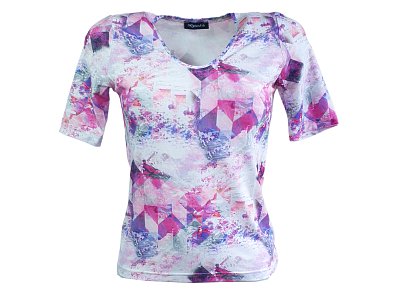 Růžovobílé triko s krátkými rukávy - vel.38