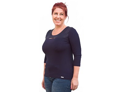 Tmavě modrá halenka s prostřihem na prsou - vel.40