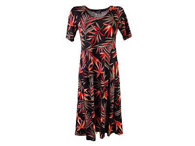 Elegantní šaty s tropickým vzorem - vel.38