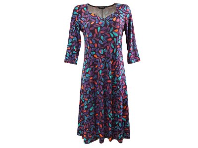 Elegantní černé šaty sbarevným tiskem - vel.42