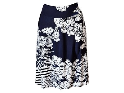 Krátká modrá sukně s bílými květy - vel.38