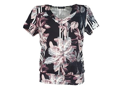 Černobílá halenka s růžovými květy - vel.40