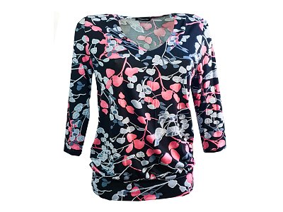 Volná halenka s růžovým tiskem lístků - vel.40