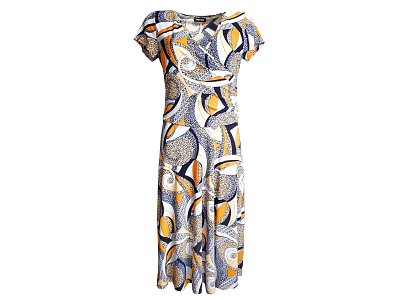 Žluto šedé překřížené šaty se širokou sukní - vel.40