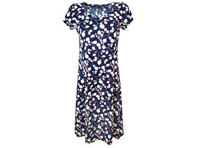Tmavě modré šaty s tiskem malých barevných lístků - vel.40