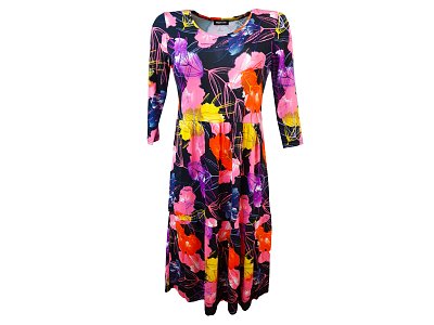Barevné šaty s 3/4 rukávy - vel.38